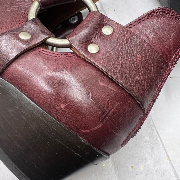 FRYE Ray Harness Back Zip Boots size 8.5 Burgundy leather ankle boot with buckle - Picture 10 of 12